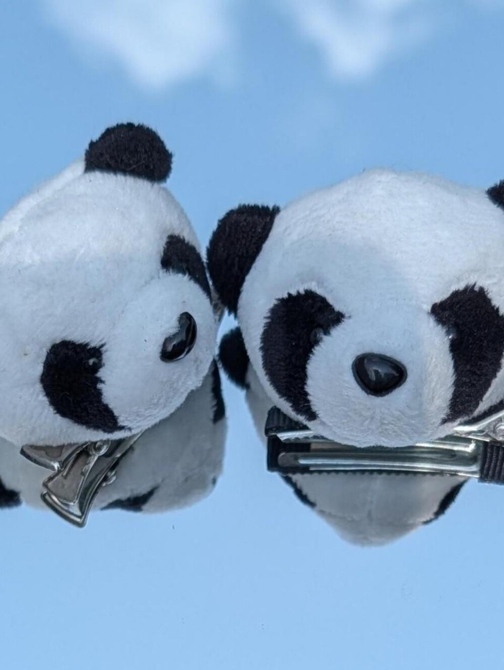 White & Black Plush Panda Bear Hair Clips